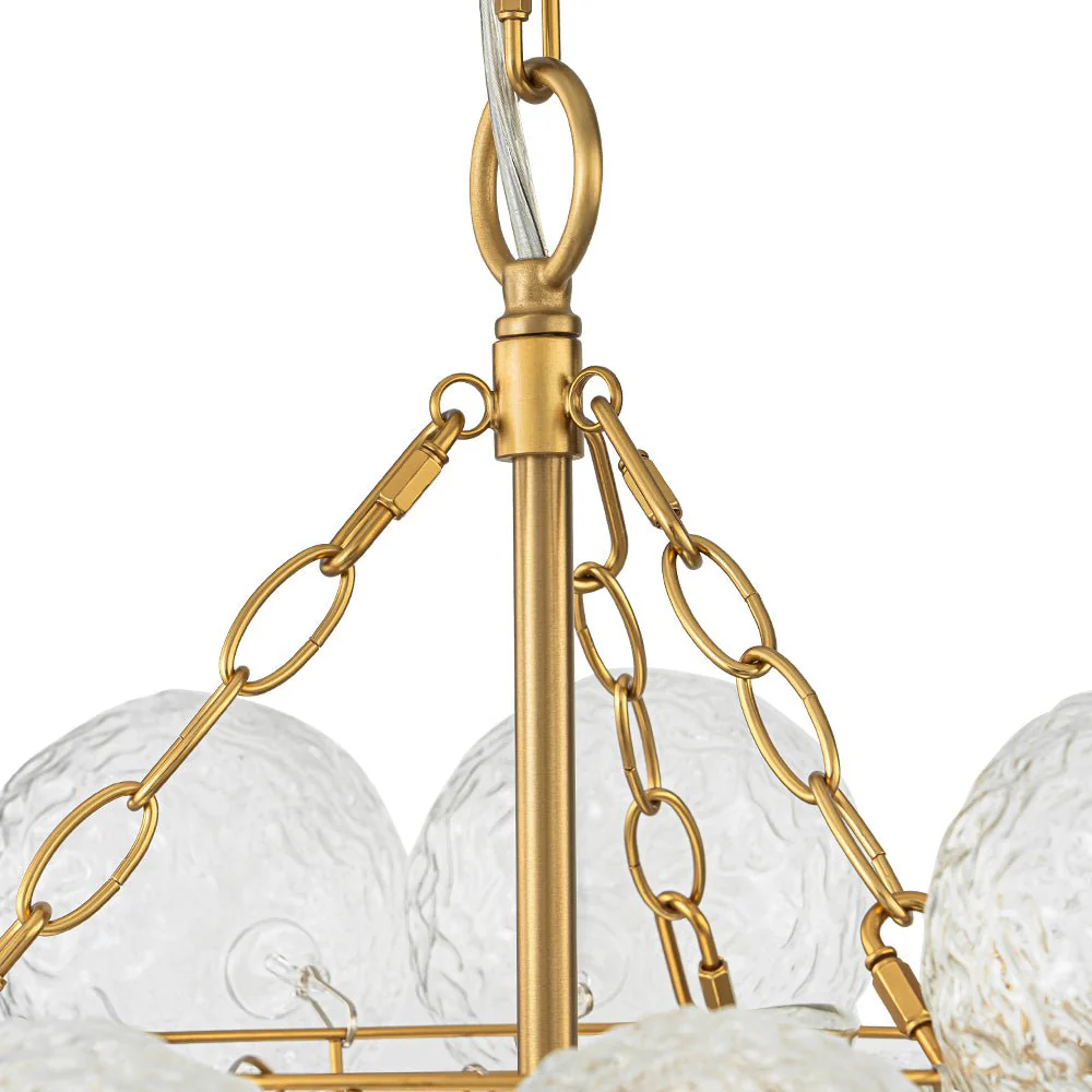 Brass Luxe Cluster Rippled Glass Globe Bubble Chandelier - Image 24