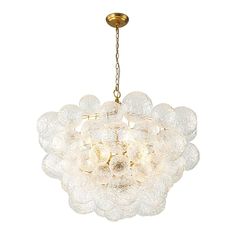 Brass Luxe Cluster Rippled Glass Globe Bubble Chandelier - Image 25