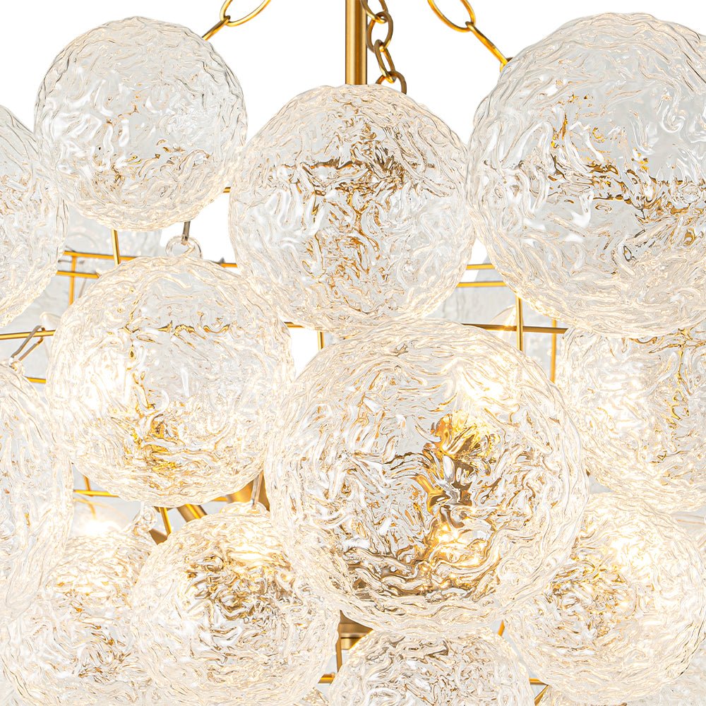 Brass Luxe Cluster Rippled Glass Globe Bubble Chandelier - Image 26