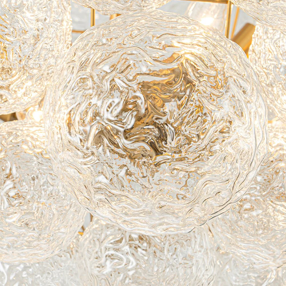 Brass Luxe Cluster Rippled Glass Globe Bubble Chandelier - Image 27