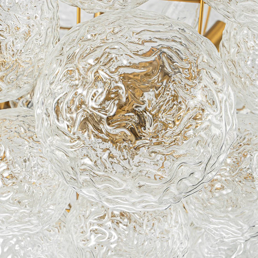 Brass Luxe Cluster Rippled Glass Globe Bubble Chandelier - Image 28