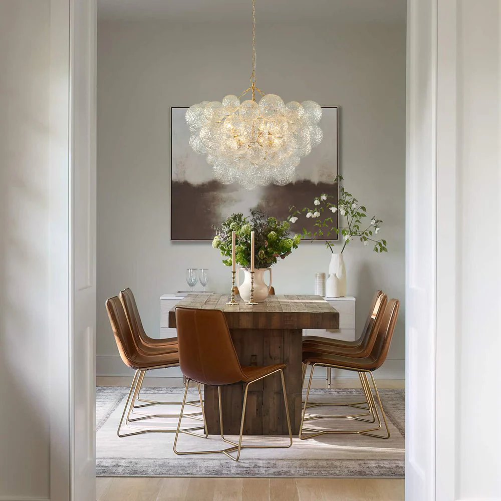 Brass Luxe Cluster Rippled Glass Globe Bubble Chandelier - Image 3