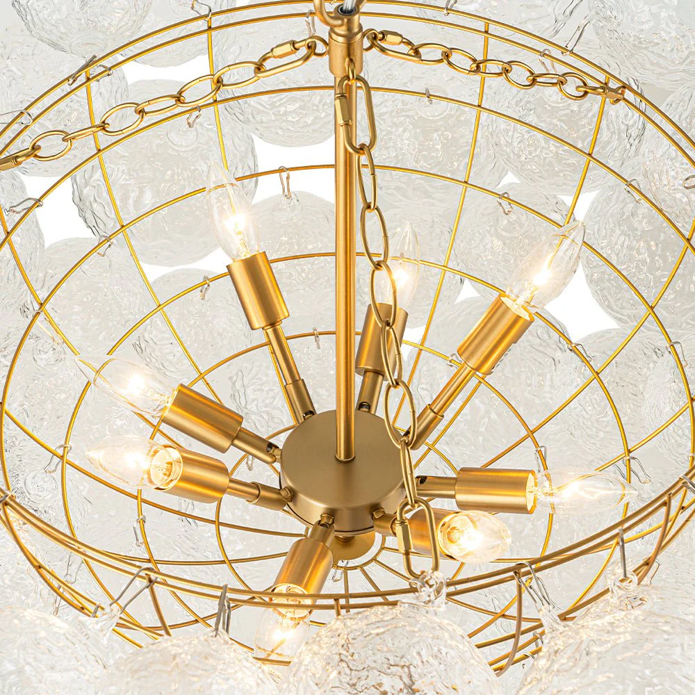 Brass Luxe Cluster Rippled Glass Globe Bubble Chandelier - Image 31