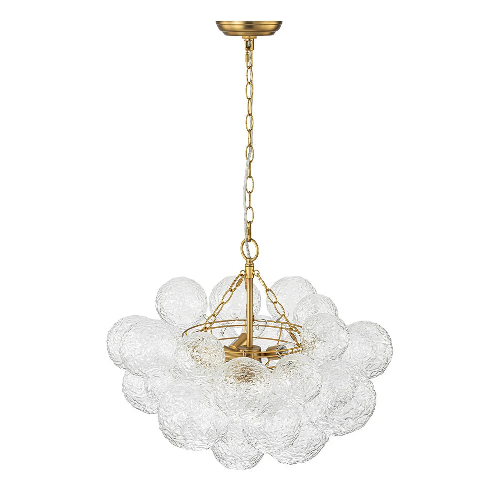 Brass Luxe Cluster Rippled Glass Globe Bubble Chandelier - Image 33