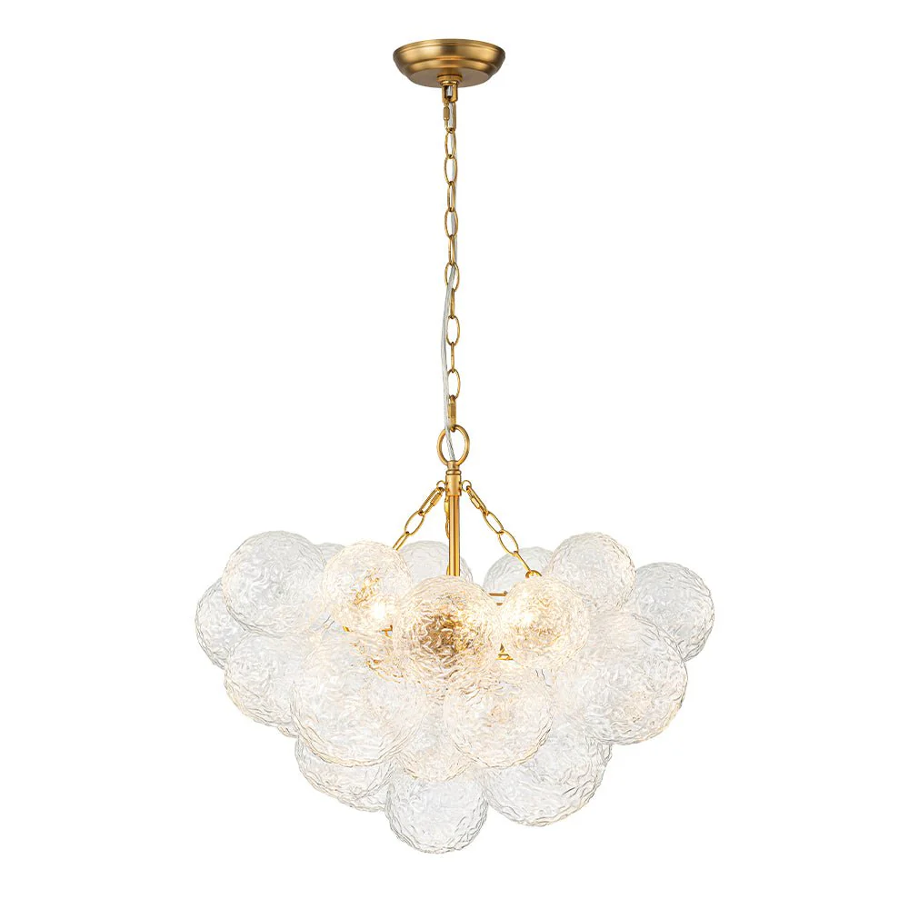 Brass Luxe Cluster Rippled Glass Globe Bubble Chandelier - Image 34