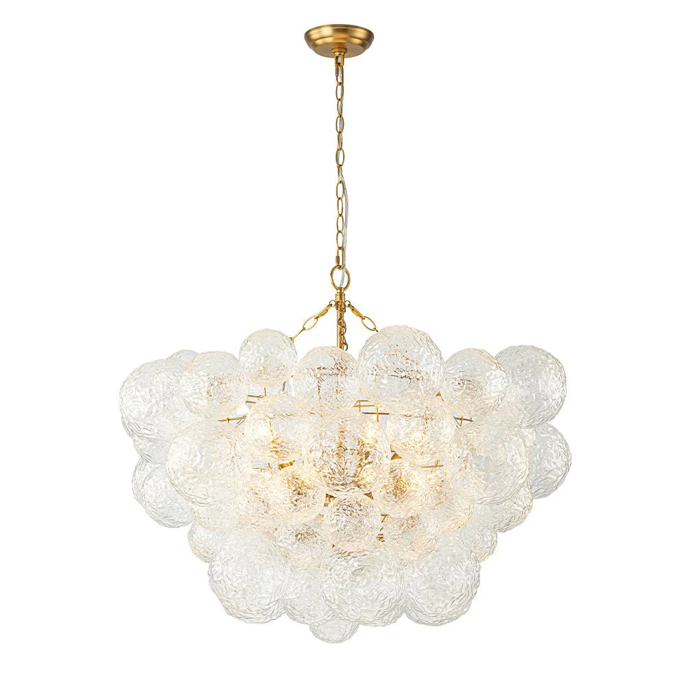 Brass Luxe Cluster Rippled Glass Globe Bubble Chandelier - Image 7