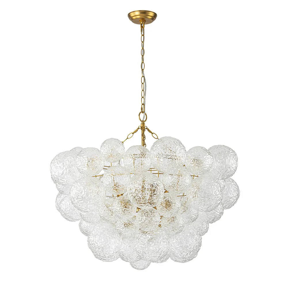 Brass Luxe Cluster Rippled Glass Globe Bubble Chandelier - Image 8