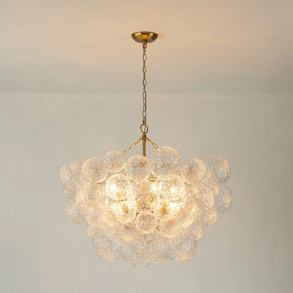 Brass Luxe Cluster Rippled Glass Globe Bubble Chandelier - Image 9