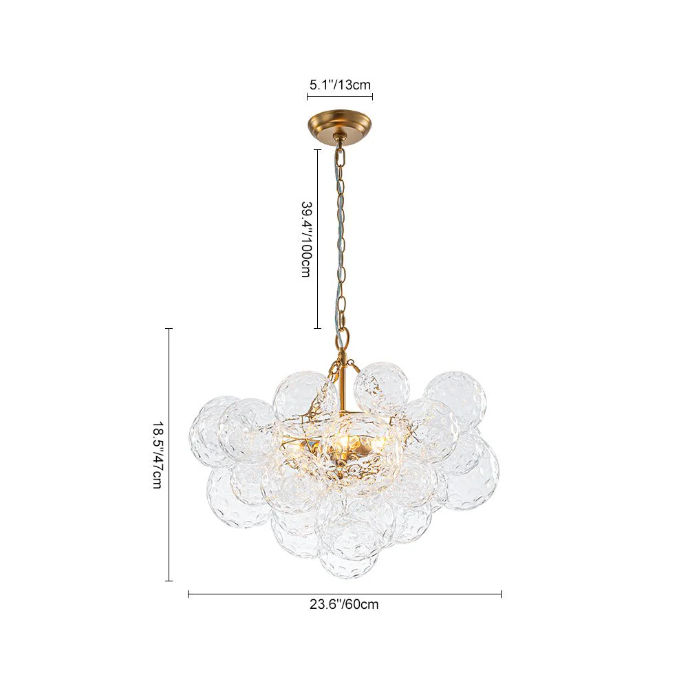 Brass Luxe Cluster Hammered Glass Globe Bubble Chandelier - Image 12