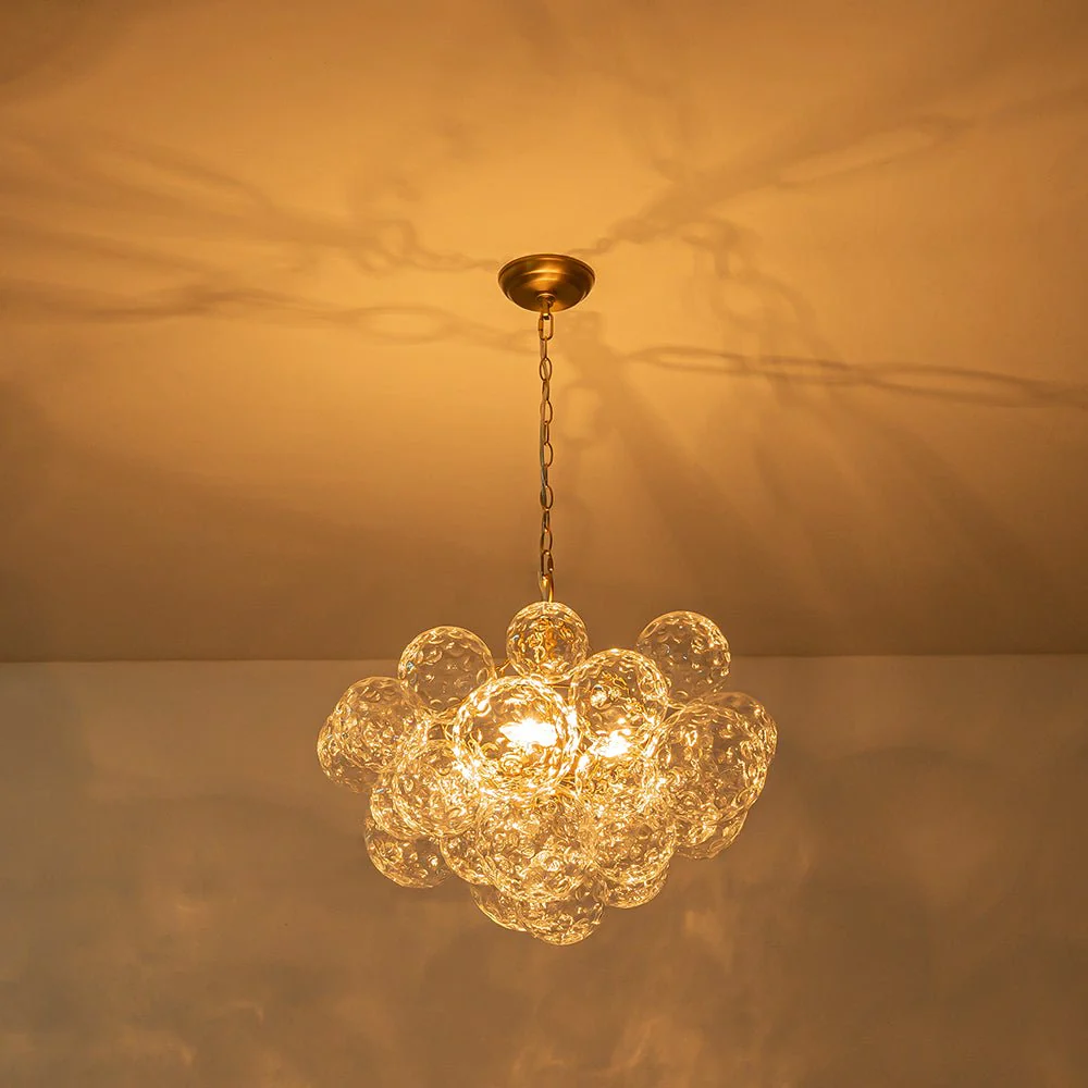 Brass Luxe Cluster Hammered Glass Globe Bubble Chandelier - Image 13