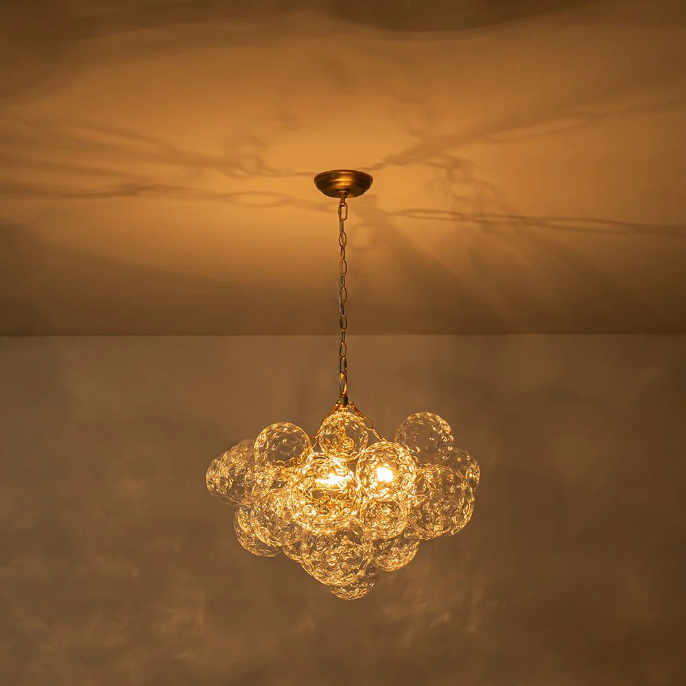 Brass Luxe Cluster Hammered Glass Globe Bubble Chandelier - Image 14