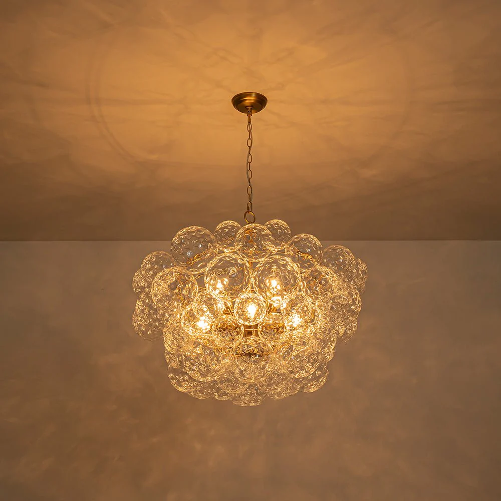 Brass Luxe Cluster Hammered Glass Globe Bubble Chandelier - Image 15