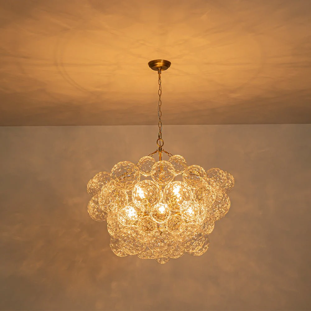 Brass Luxe Cluster Hammered Glass Globe Bubble Chandelier - Image 16