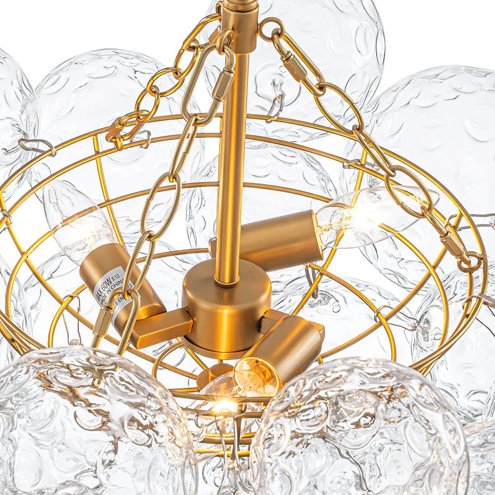 Brass Luxe Cluster Hammered Glass Globe Bubble Chandelier - Image 18