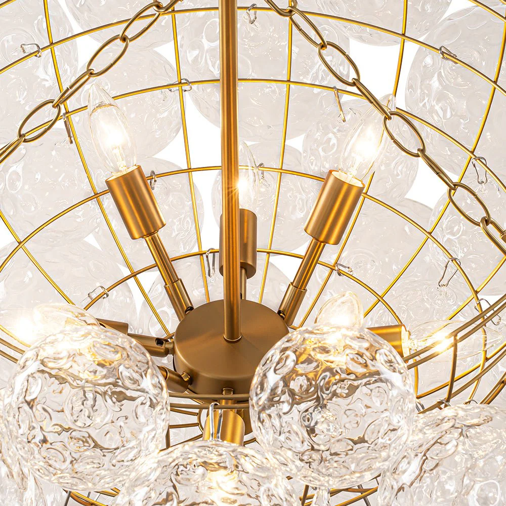 Brass Luxe Cluster Hammered Glass Globe Bubble Chandelier - Image 19