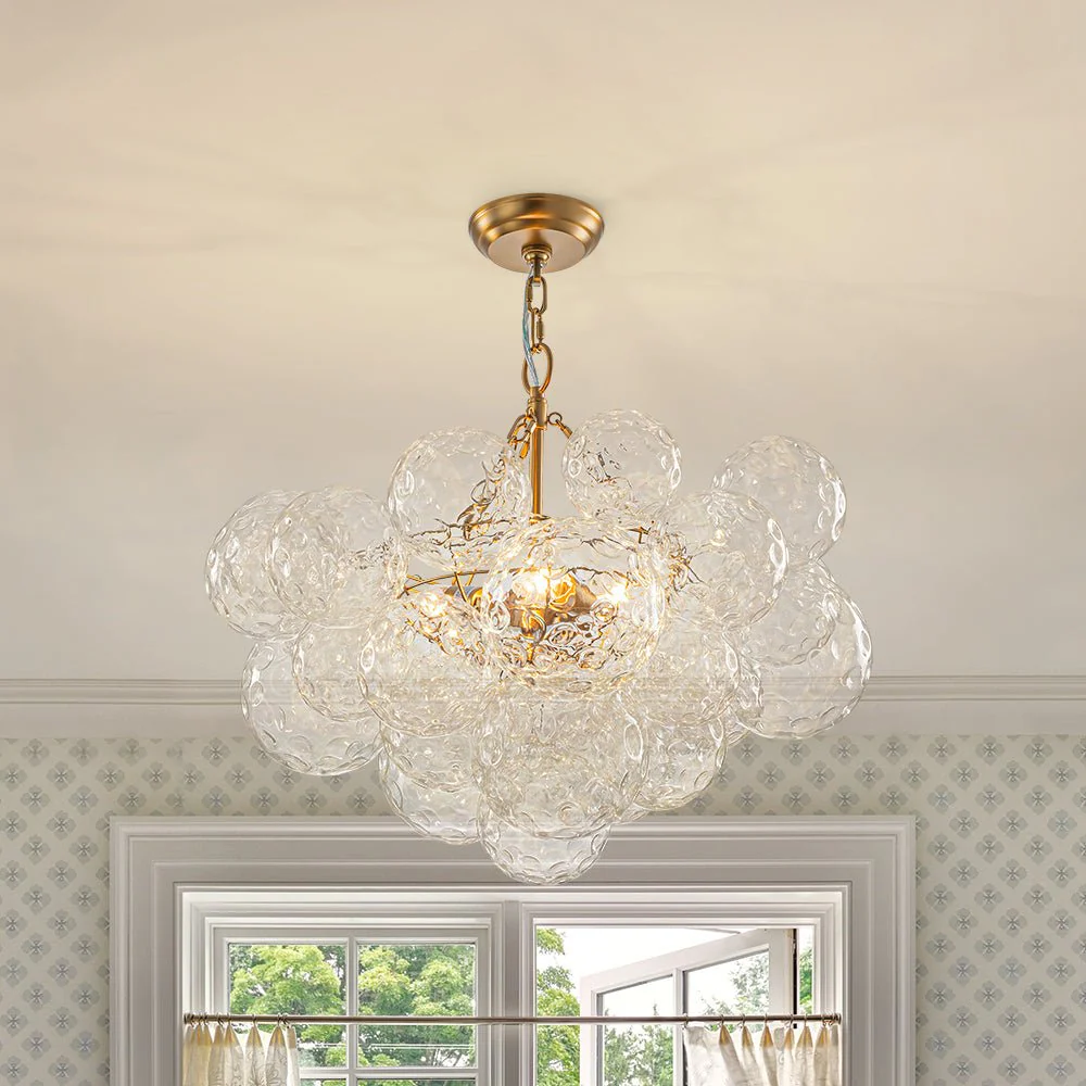 Brass Luxe Cluster Hammered Glass Globe Bubble Chandelier - Image 4