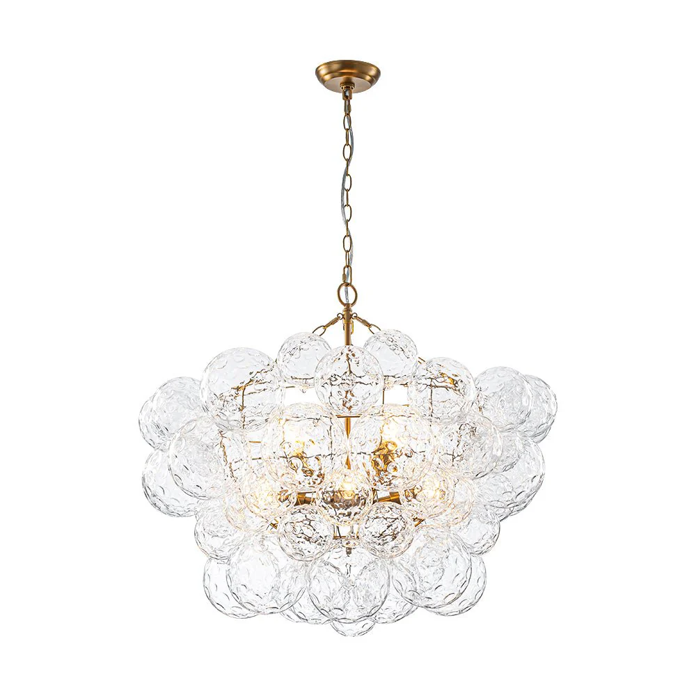 Brass Luxe Cluster Hammered Glass Globe Bubble Chandelier - Image 5