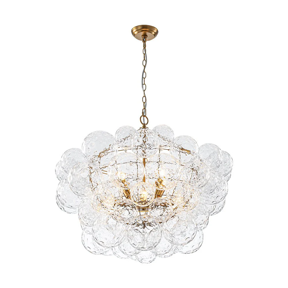 Brass Luxe Cluster Hammered Glass Globe Bubble Chandelier - Image 6