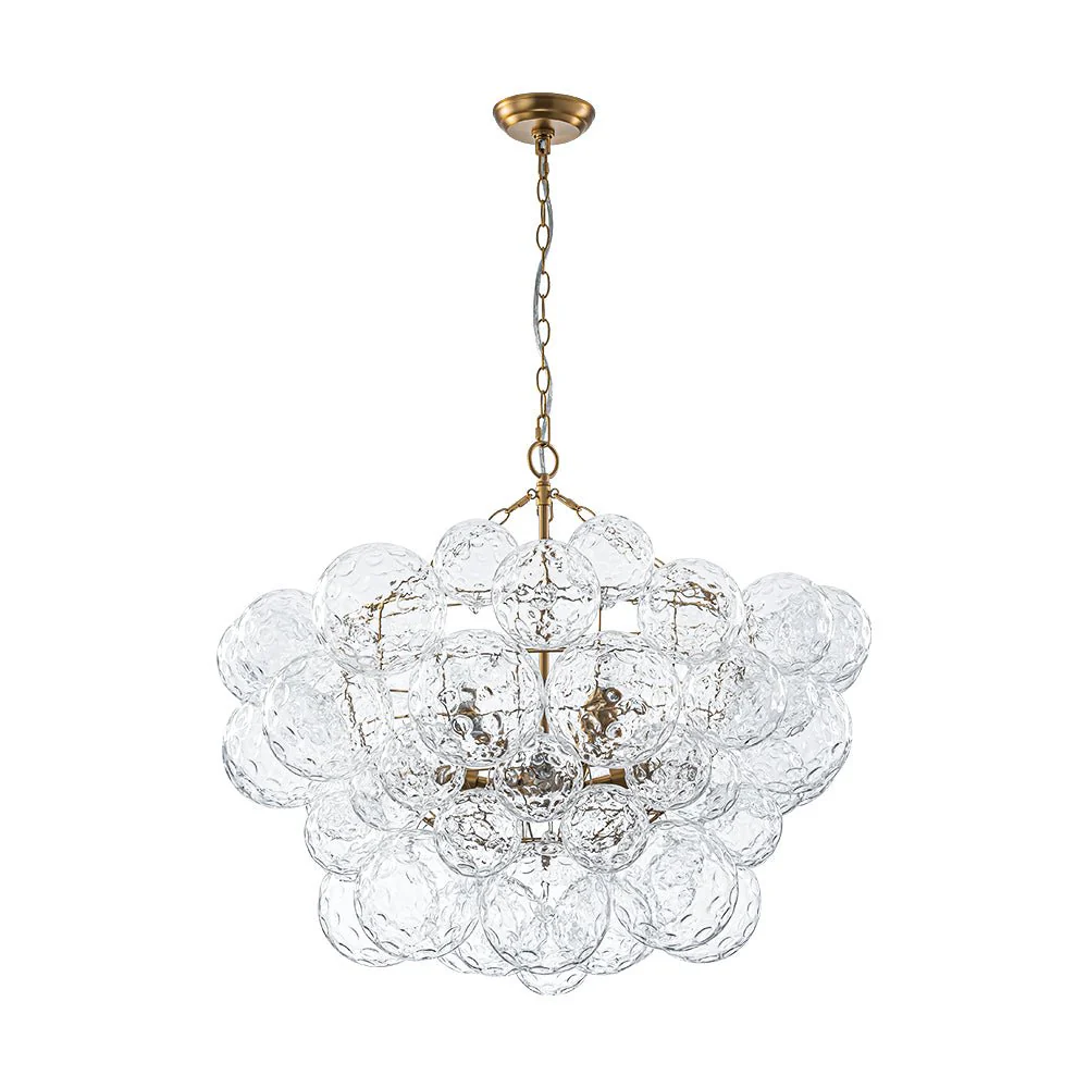 Brass Luxe Cluster Hammered Glass Globe Bubble Chandelier - Image 7