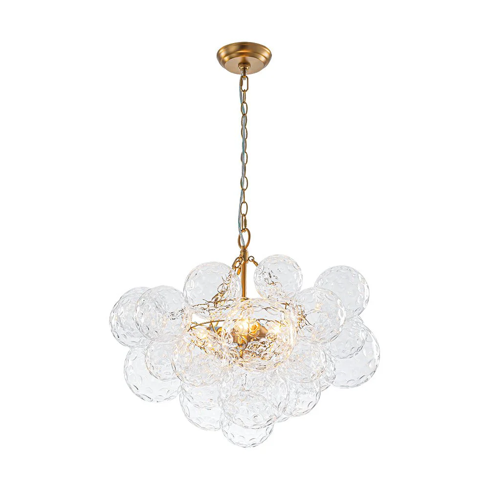 Brass Luxe Cluster Hammered Glass Globe Bubble Chandelier - Image 9