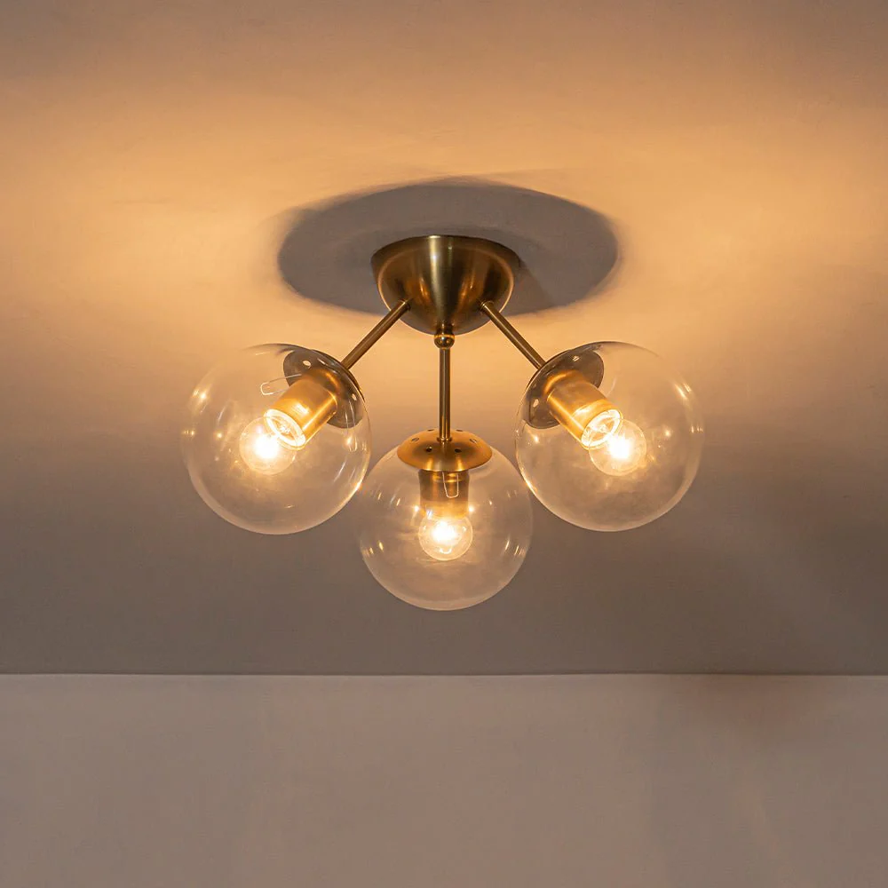Brass Mid-Century 3-Light Glass Globe Semi Flush Mount - Image 10