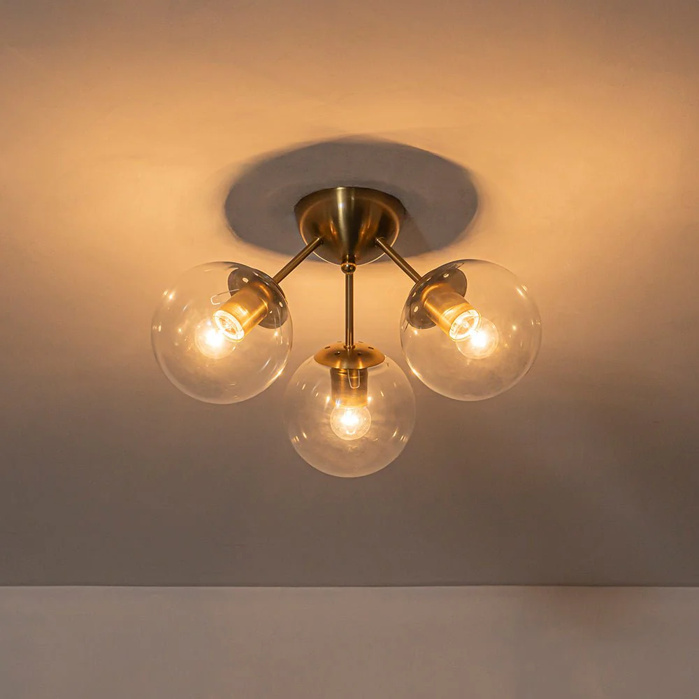 Brass Mid-Century 3-Light Glass Globe Semi Flush Mount - Image 11