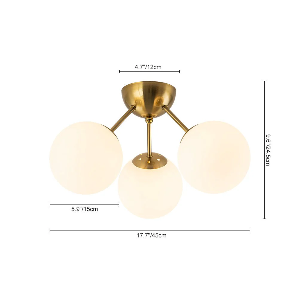 Brass Mid-Century 3-Light Glass Globe Semi Flush Mount - Image 12
