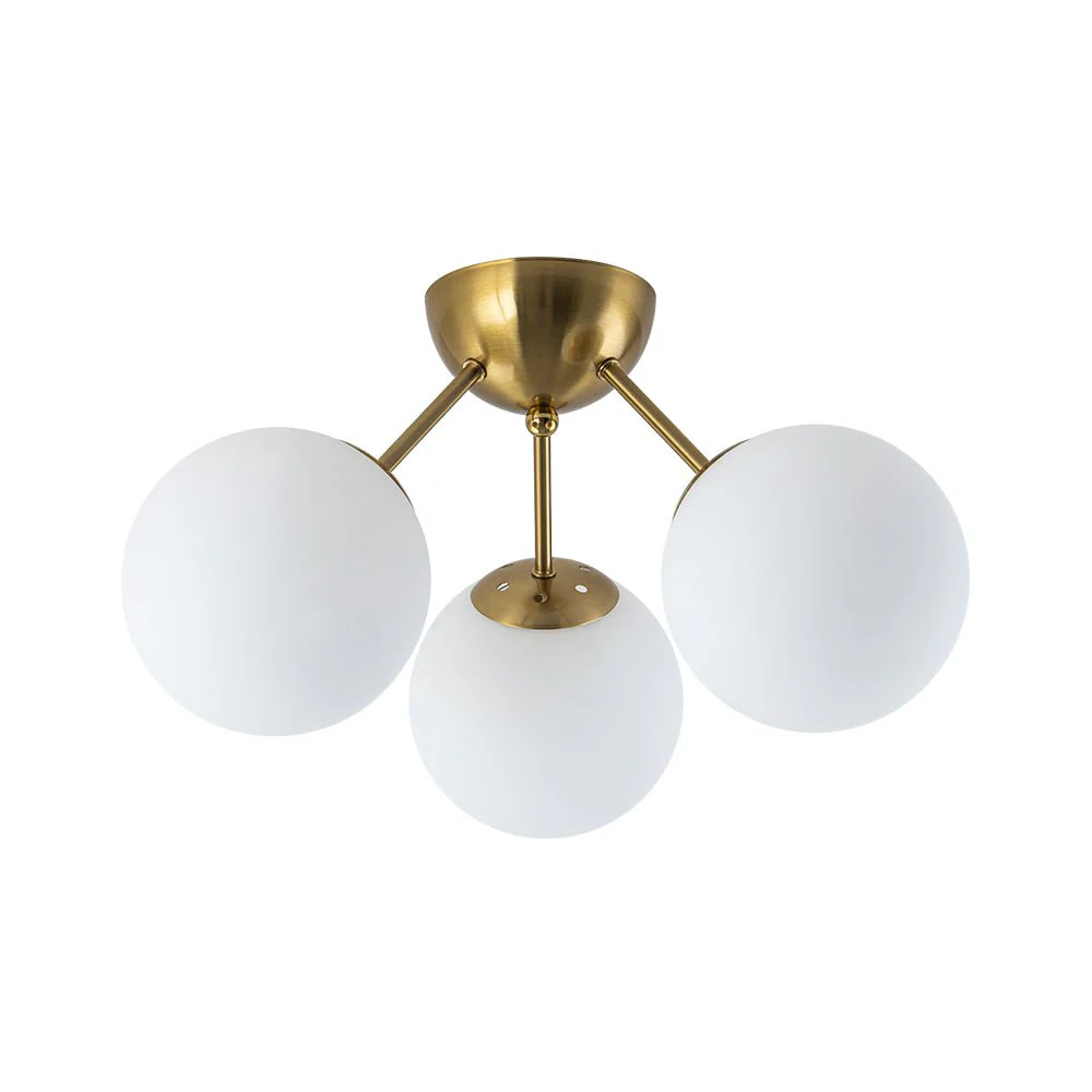 Brass Mid-Century 3-Light Glass Globe Semi Flush Mount - Image 13
