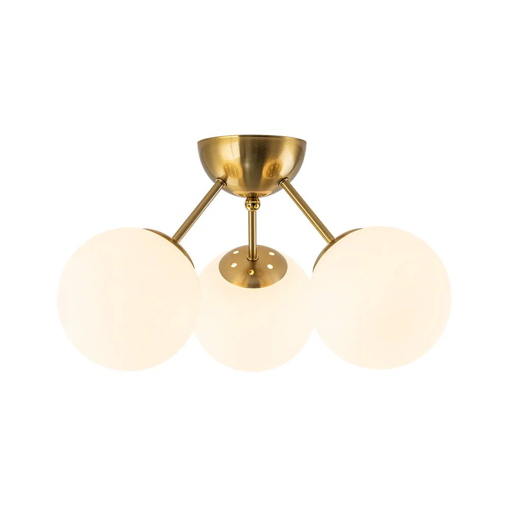 Brass Mid-Century 3-Light Glass Globe Semi Flush Mount - Image 14