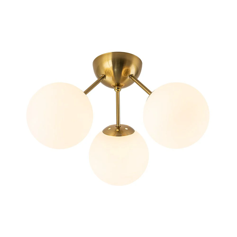 Brass Mid-Century 3-Light Glass Globe Semi Flush Mount - Image 15