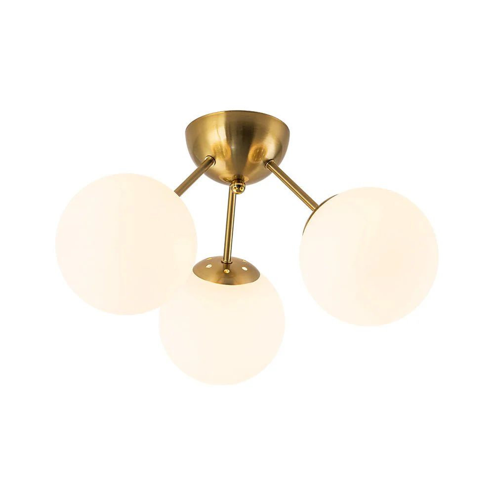 Brass Mid-Century 3-Light Glass Globe Semi Flush Mount - Image 16