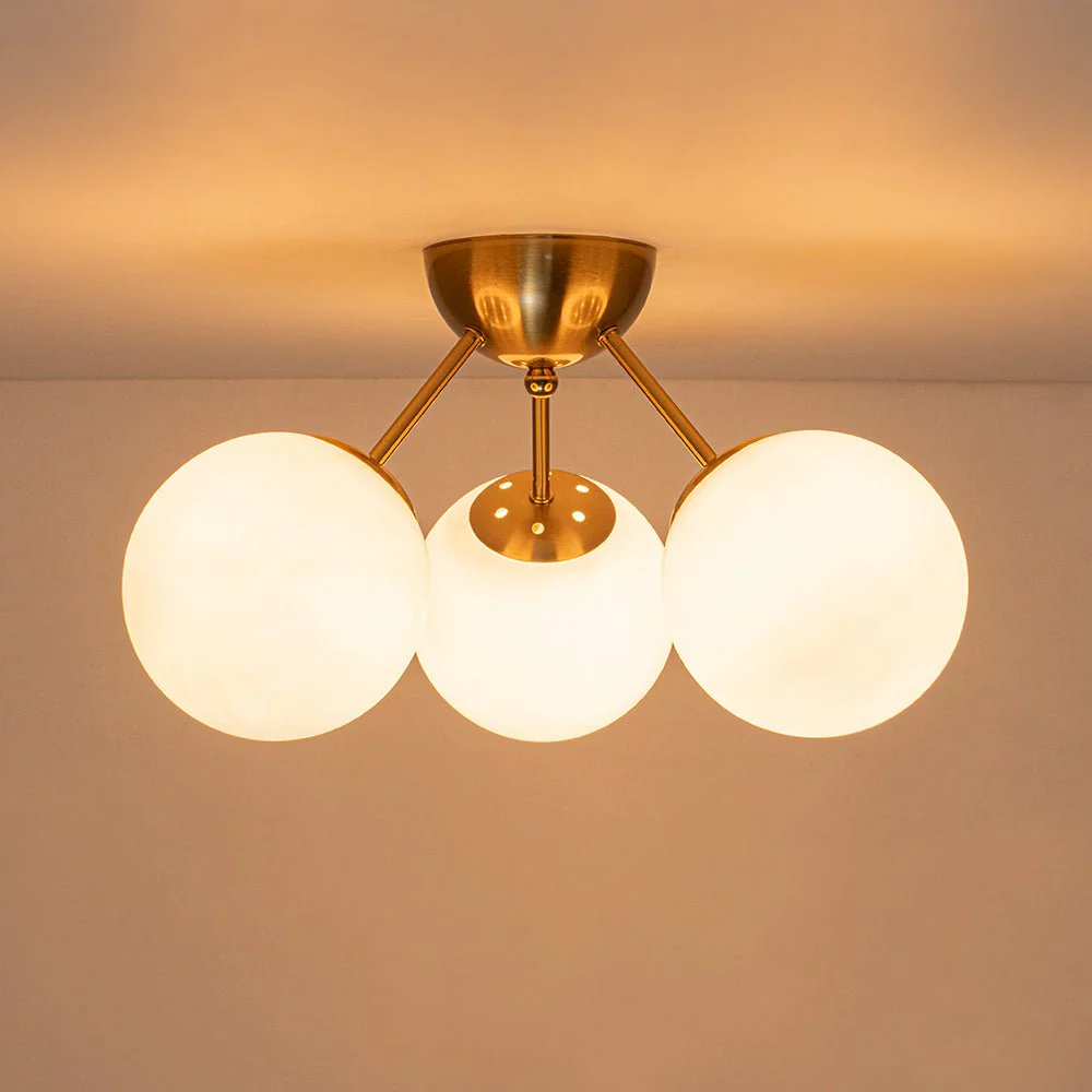 Brass Mid-Century 3-Light Glass Globe Semi Flush Mount - Image 17