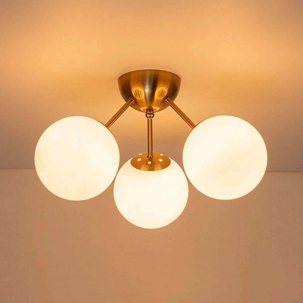 Brass Mid-Century 3-Light Glass Globe Semi Flush Mount - Image 18
