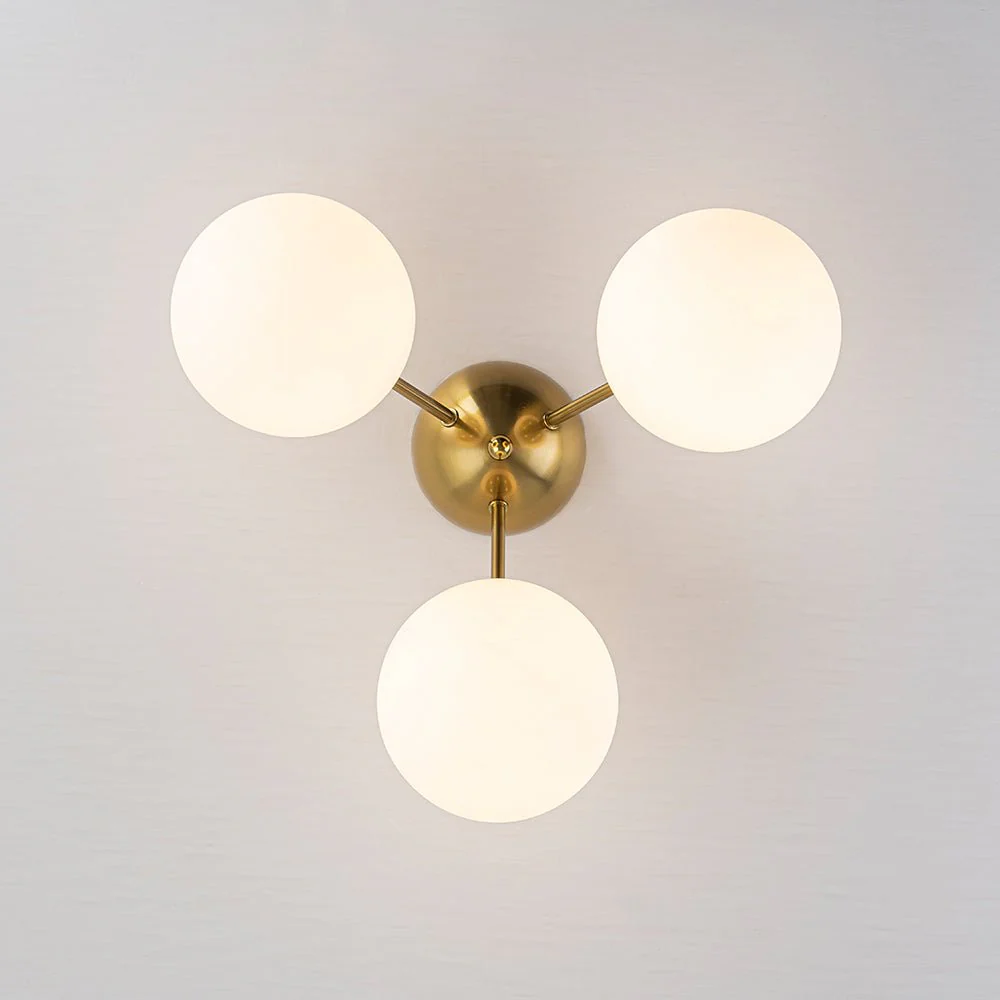 Brass Mid-Century 3-Light Glass Globe Semi Flush Mount - Image 19