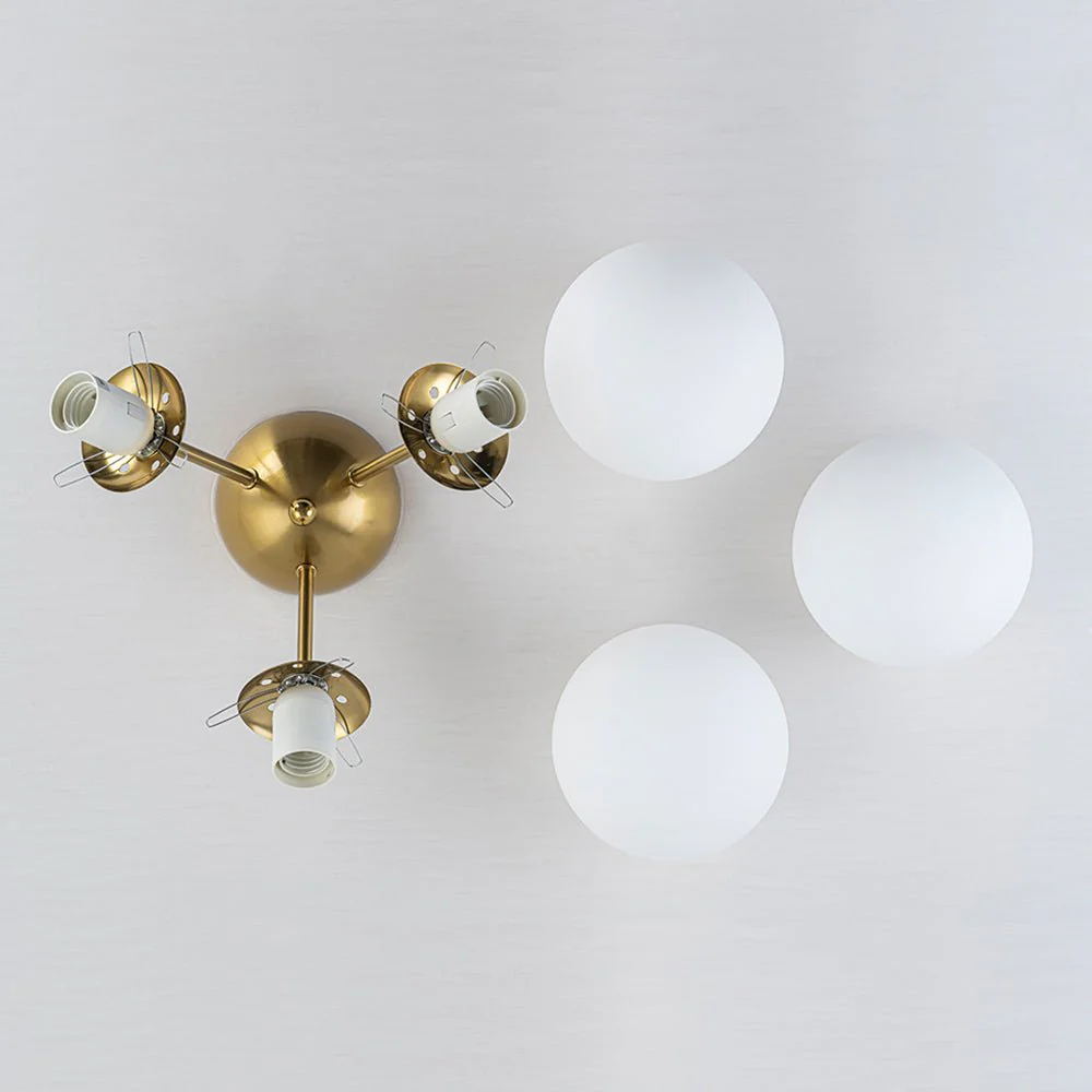 Brass Mid-Century 3-Light Glass Globe Semi Flush Mount - Image 20