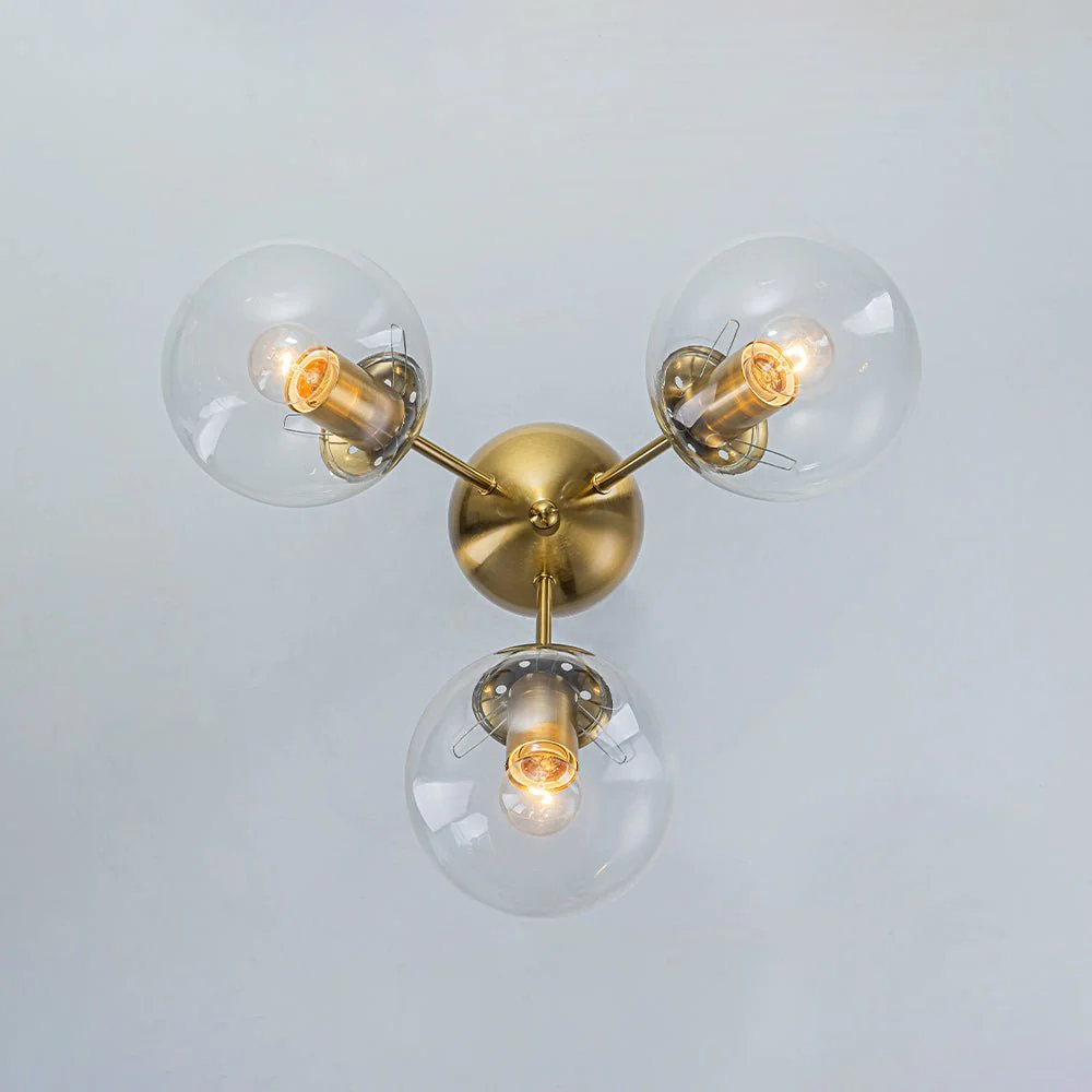 Brass Mid-Century 3-Light Glass Globe Semi Flush Mount - Image 21