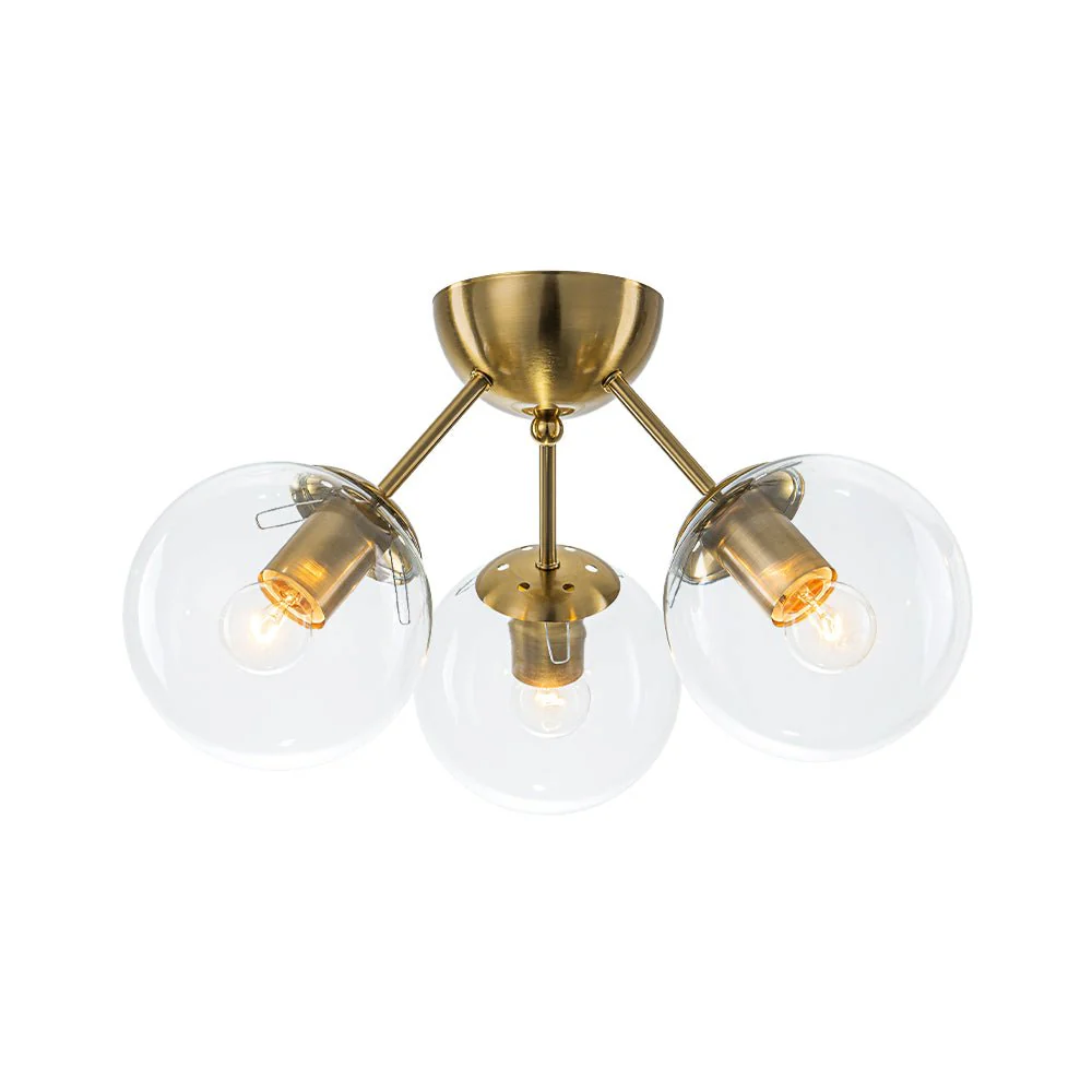 Brass Mid-Century 3-Light Glass Globe Semi Flush Mount - Image 5