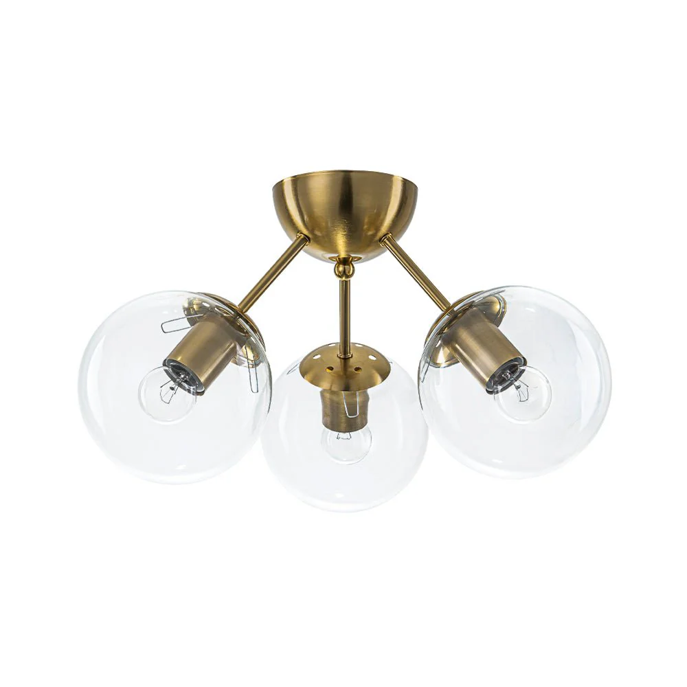 Brass Mid-Century 3-Light Glass Globe Semi Flush Mount - Image 6