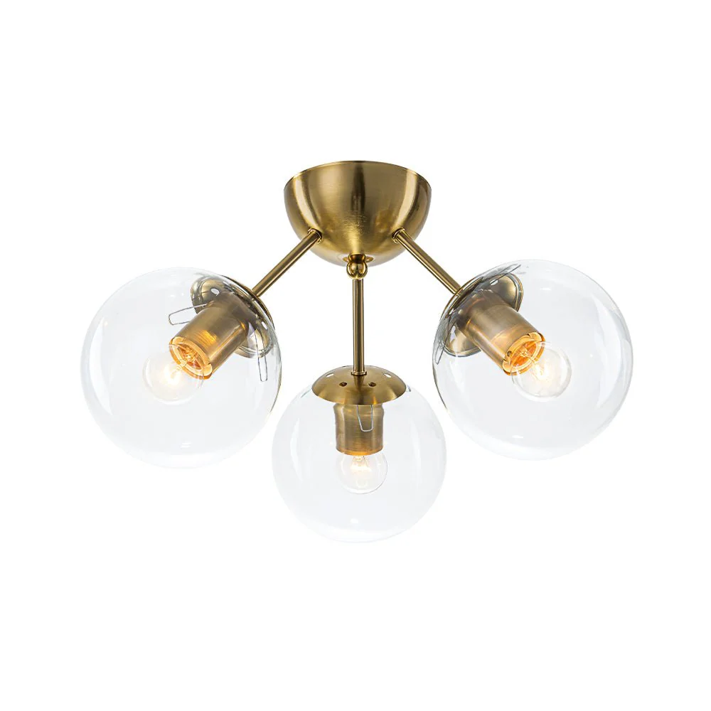 Brass Mid-Century 3-Light Glass Globe Semi Flush Mount - Image 7