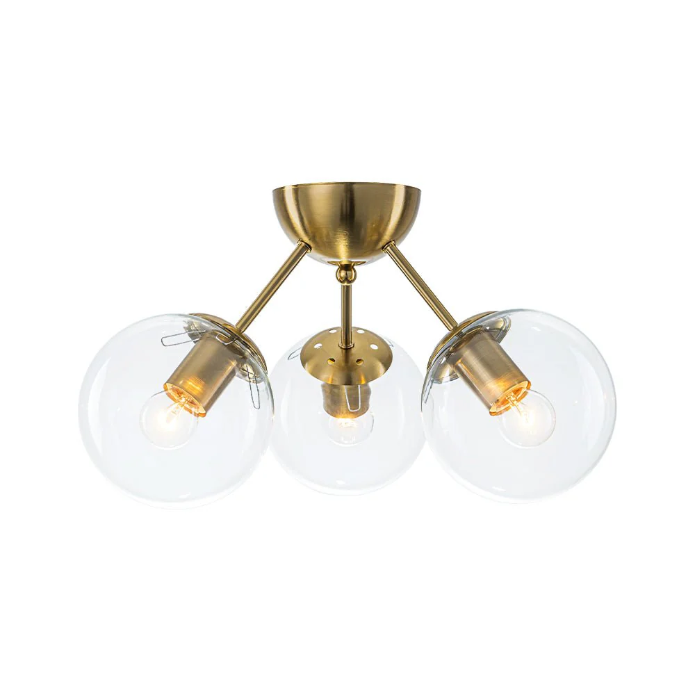 Brass Mid-Century 3-Light Glass Globe Semi Flush Mount - Image 8