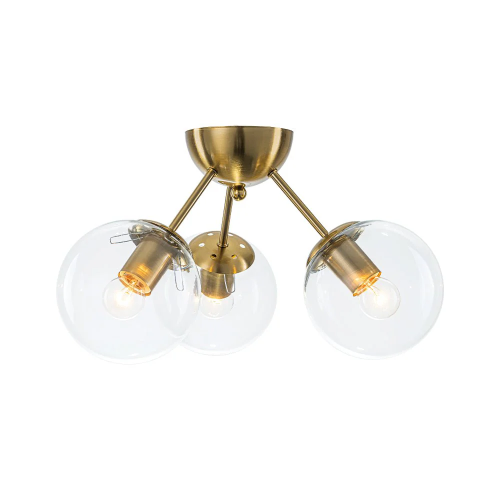 Brass Mid-Century 3-Light Glass Globe Semi Flush Mount - Image 9