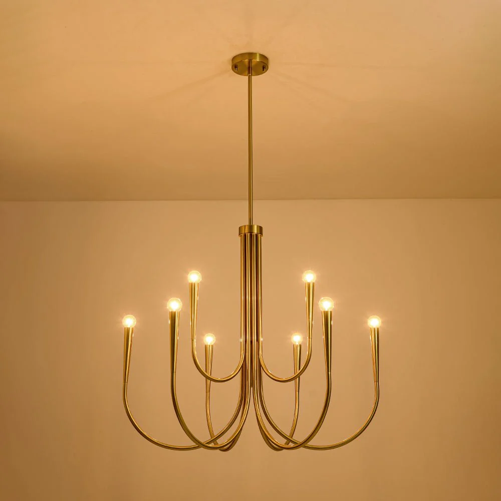 Brass Mid-Century Minimalist Tiered Candle Style Chandelier - Image 12