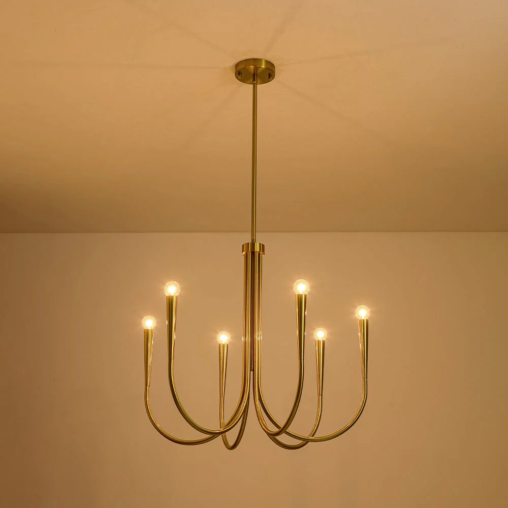 Brass Mid-Century Minimalist Tiered Candle Style Chandelier - Image 13