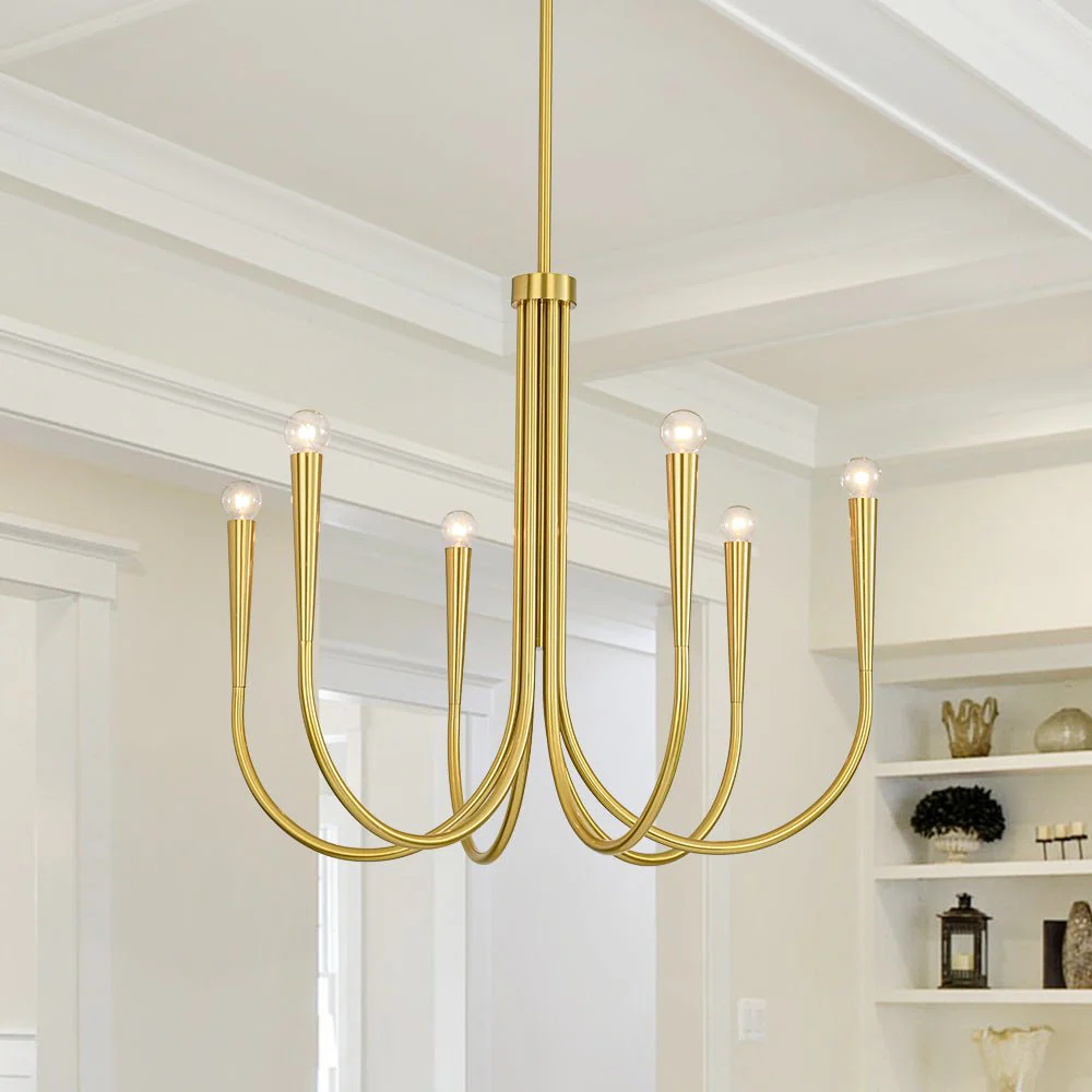 Brass Mid-Century Minimalist Tiered Candle Style Chandelier - Image 2