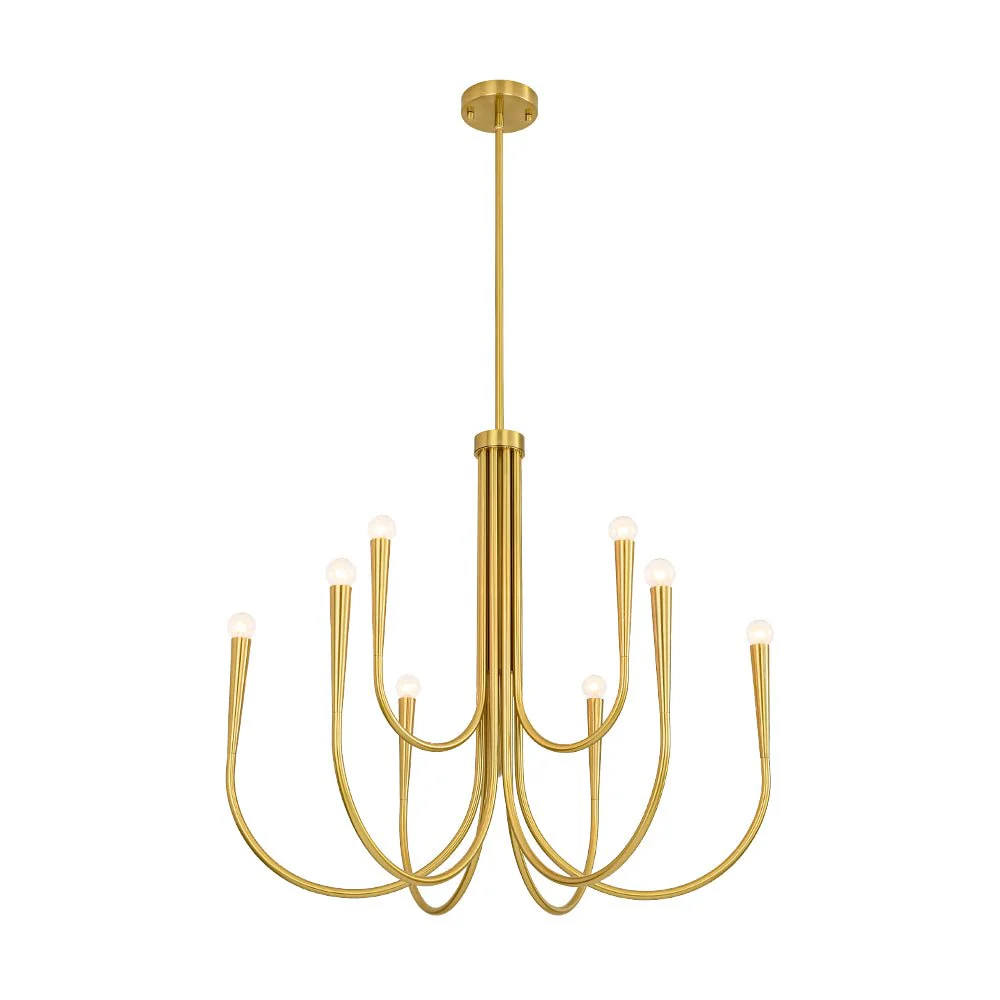 Brass Mid-Century Minimalist Tiered Candle Style Chandelier - Image 5