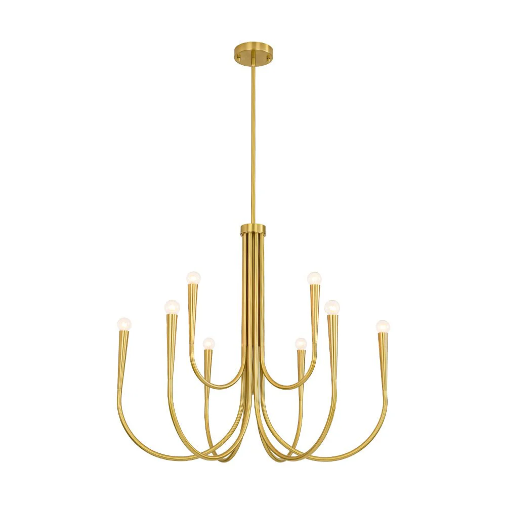 Brass Mid-Century Minimalist Tiered Candle Style Chandelier - Image 6