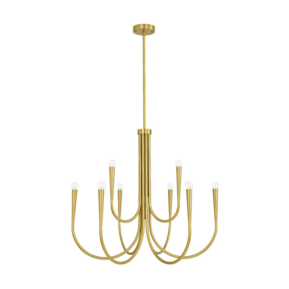 Brass Mid-Century Minimalist Tiered Candle Style Chandelier - Image 7