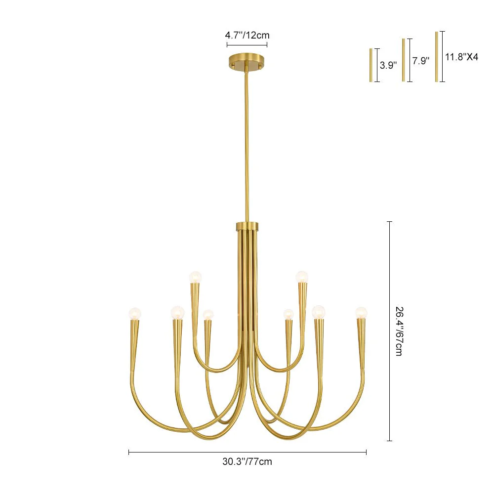 Brass Mid-Century Minimalist Tiered Candle Style Chandelier - Image 8