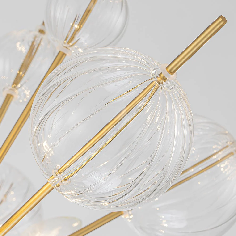 Brass Ribbed Glass Globe Bubble Sputnik Sunburst Chandelier - Image 10