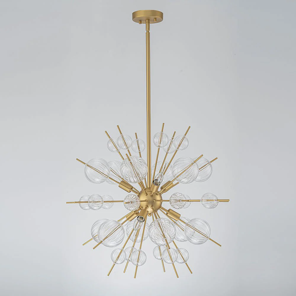 Brass Ribbed Glass Globe Bubble Sputnik Sunburst Chandelier - Image 3